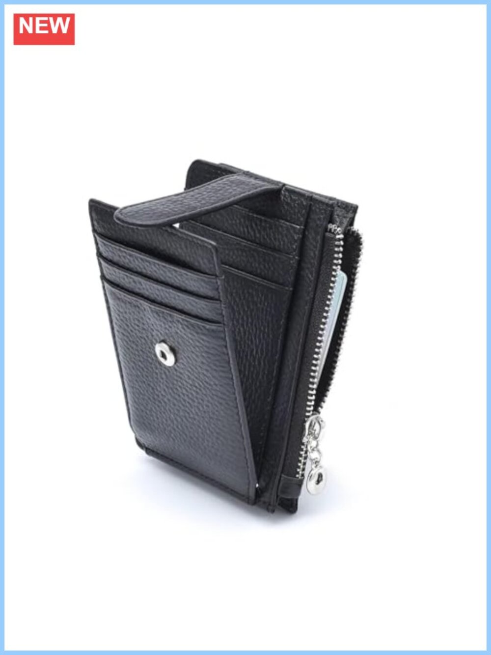 Slim RFID Wallet Genuine Leather 11 Card Slots ID Window Zip Pocket Minimalist